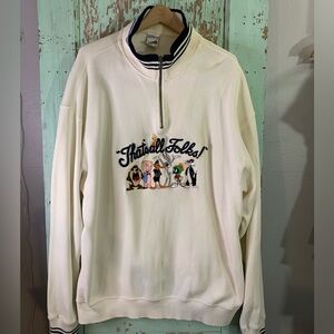 Adult unisex Looney Tunes Warner Bros. white quarter zip sweatshirt